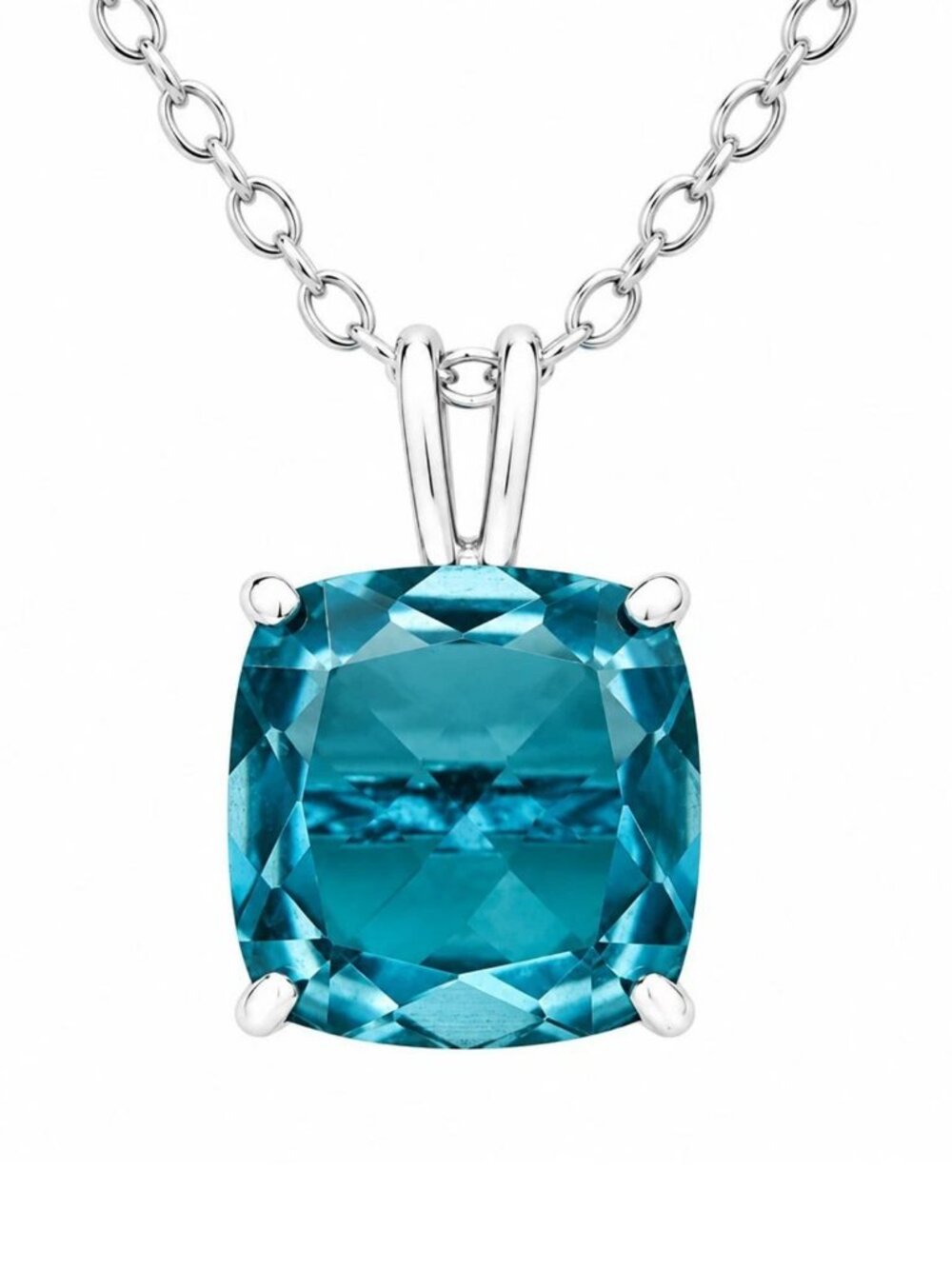 Genuine 2.90 Cts Blue Zircon Pendant 14k White Gold